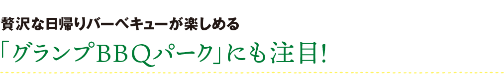 贅沢な日帰りバーベキューが楽しめる「グランプBBQパーク」にも注目！