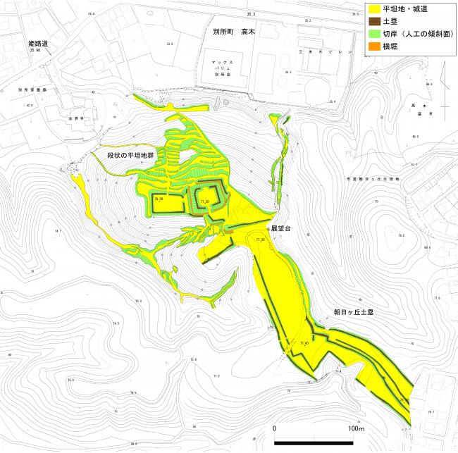 這田村法界寺山ノ上付城跡測量図カラー1000