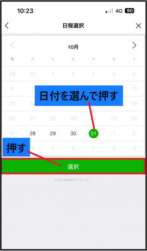 日程を選択する画面