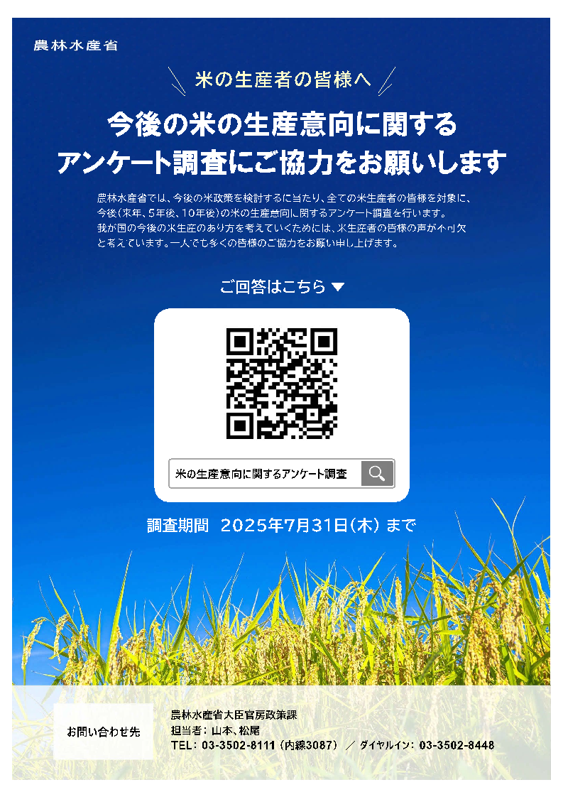 米の生産意向に関するアンケート調査