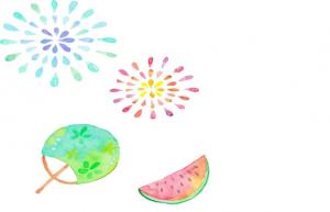 花火、うちわ、すいかのイラスト