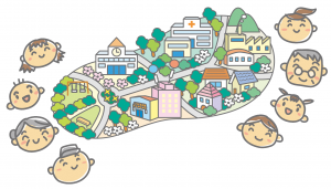 町と人のイラスト