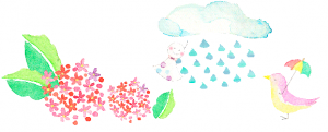 あじさい 雨 てるてる坊主 傘をさした鳥