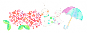 紫陽花　てるてる坊主　傘