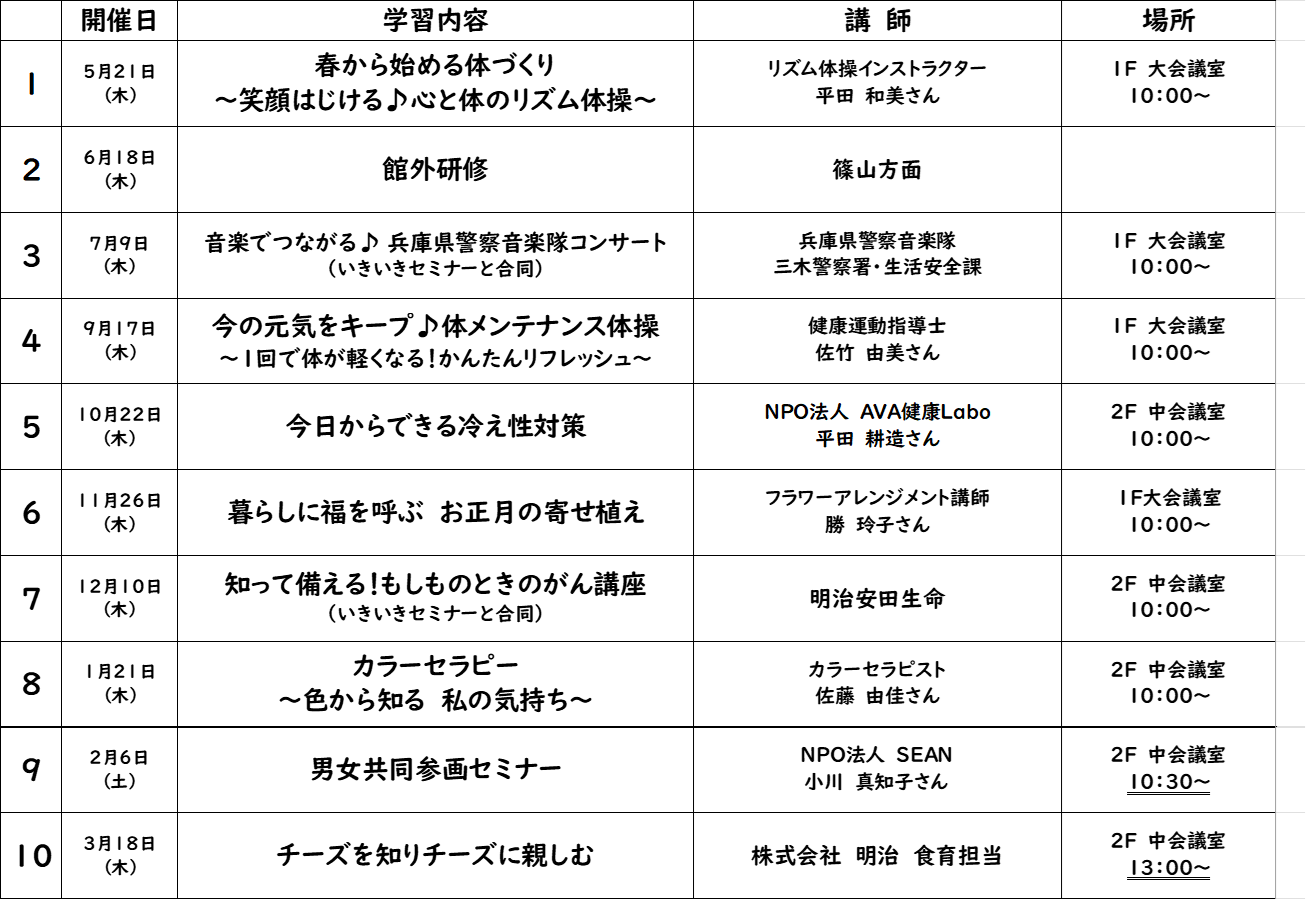 ハピネスセミナー年間予定表